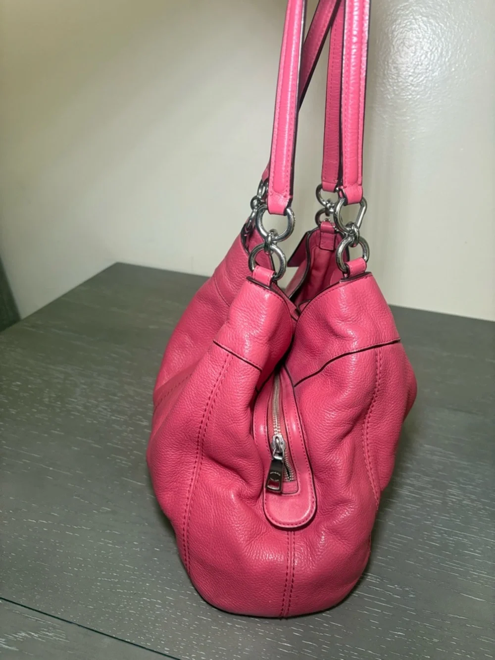 Coach Pebbled Leather Shoulder Bag in Raspberry - Picture 7 of 10